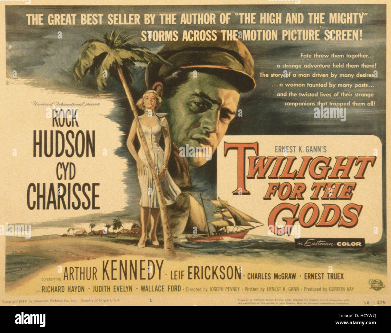 TWILIGHT FOR THE GODS, US poster, from left: Cyd Charisse, Rock Hudson ...
