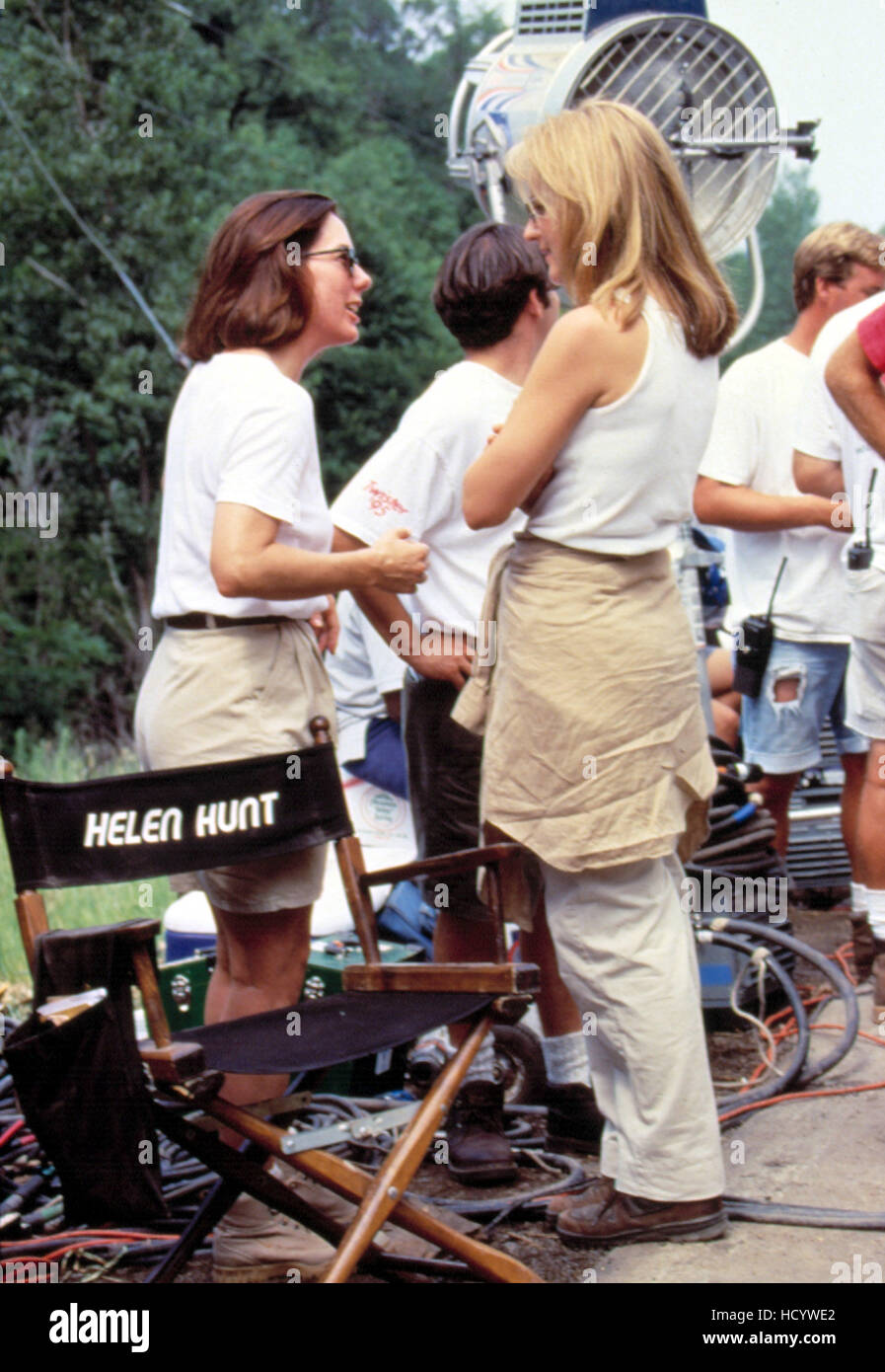 Helen Hunt between takes on location for TWISTER, 1996 Stock Photo Alamy