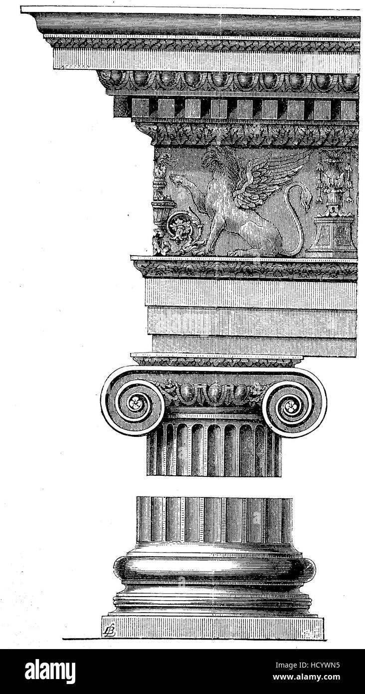 Architects first real look at the Greek Ionic order, pillar, ancient Rome, the story of the ancient Rome, roman Empire, Italy Stock Photo