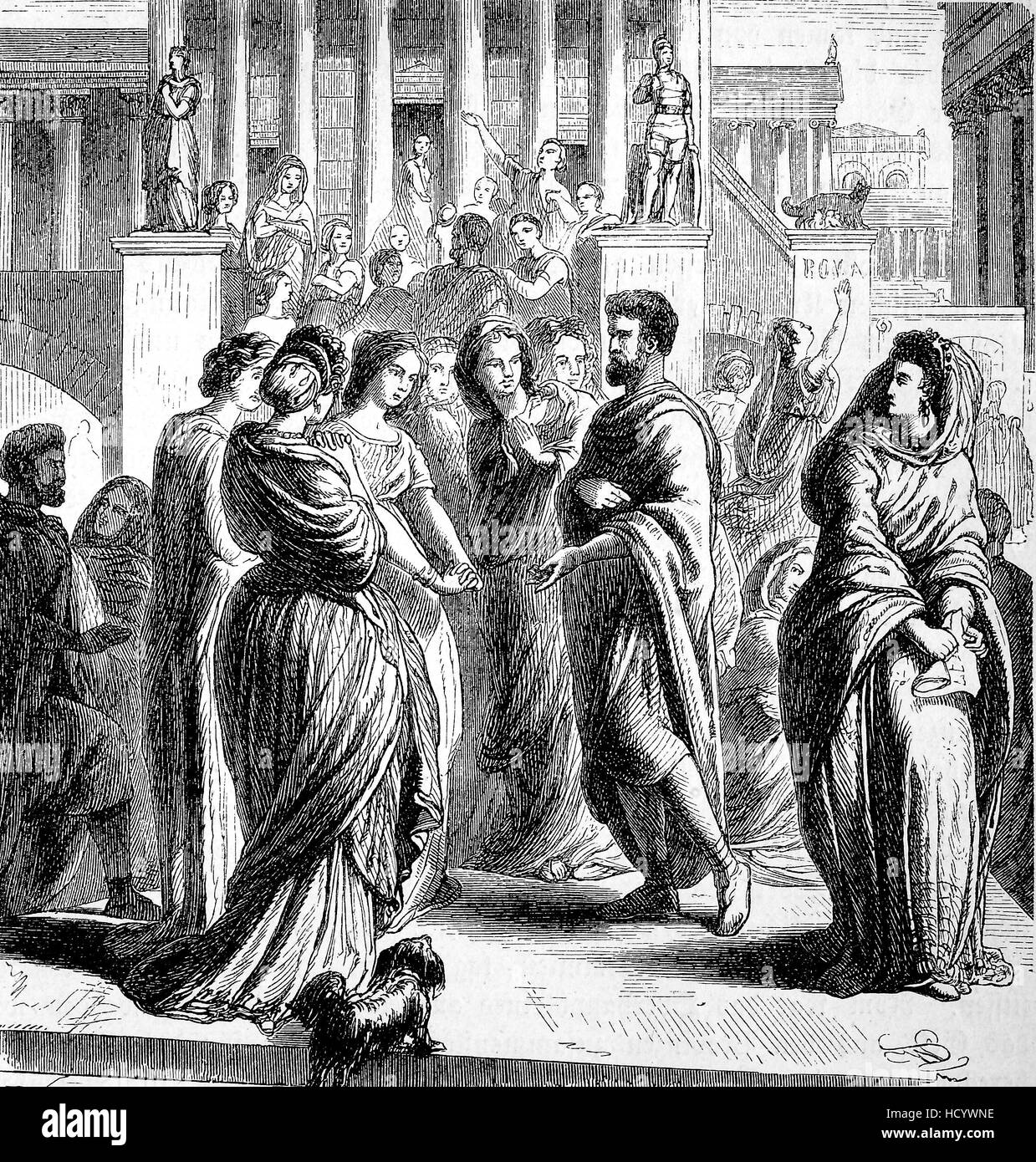 Consul Gaius Porcius Cato, 2.century BC, along with elegantly dressed Roman women, the story of the ancient Rome, roman Empire, Italy Stock Photo