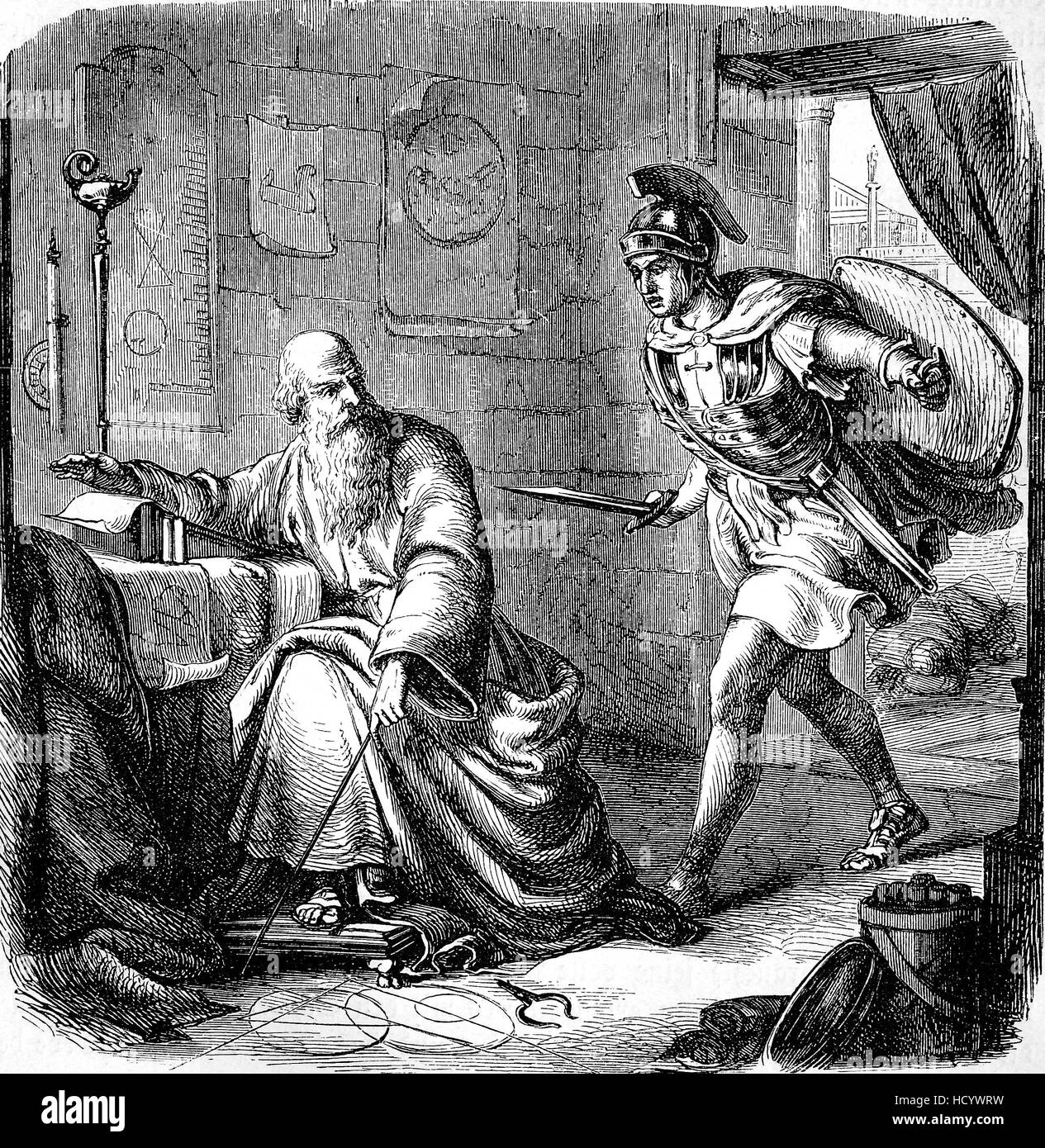 Archimedes of Syracuse, 287 BC - 212 BC, Ancient Greek mathematician, physicist, engineer, inventor, and astronomer, killed by a roman soldier, the story of the ancient Rome, roman Empire, Italy Stock Photo
