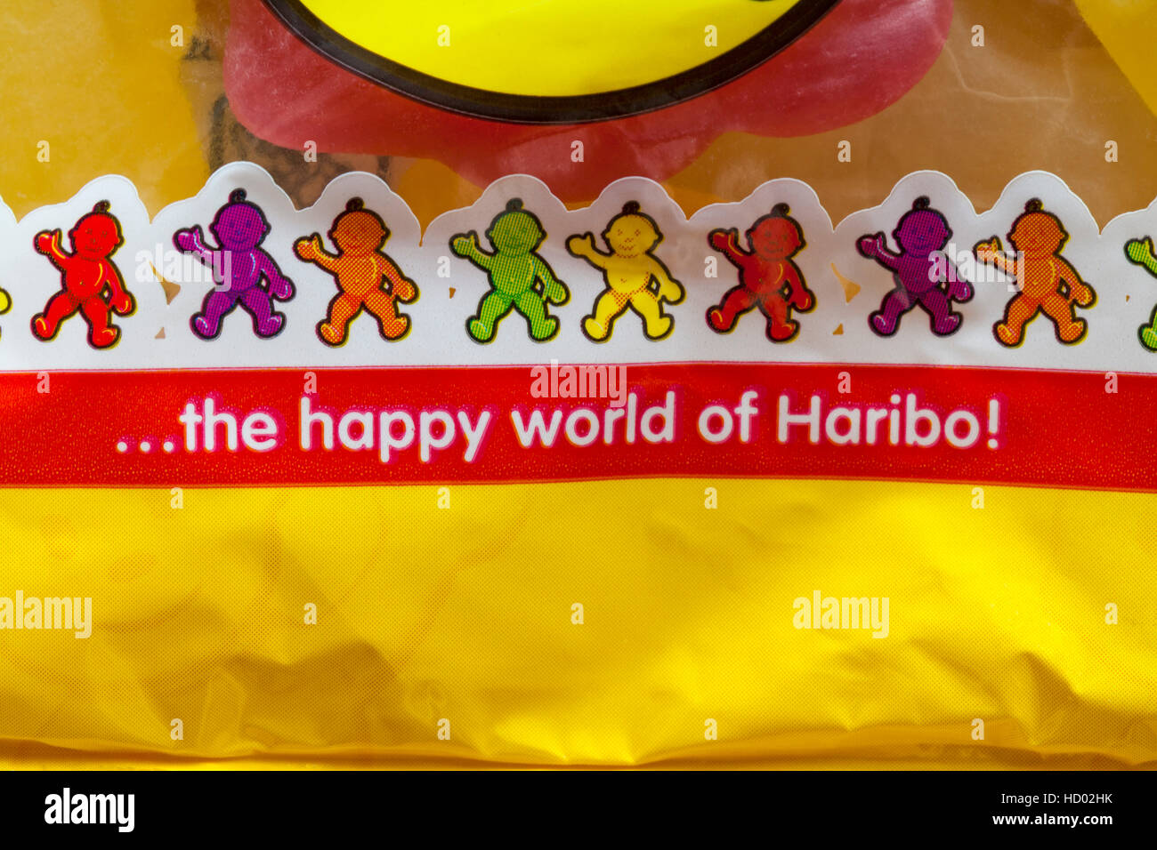 the happy world of Haribo - detail on packet of Haribo Jelly Babies Stock Photo