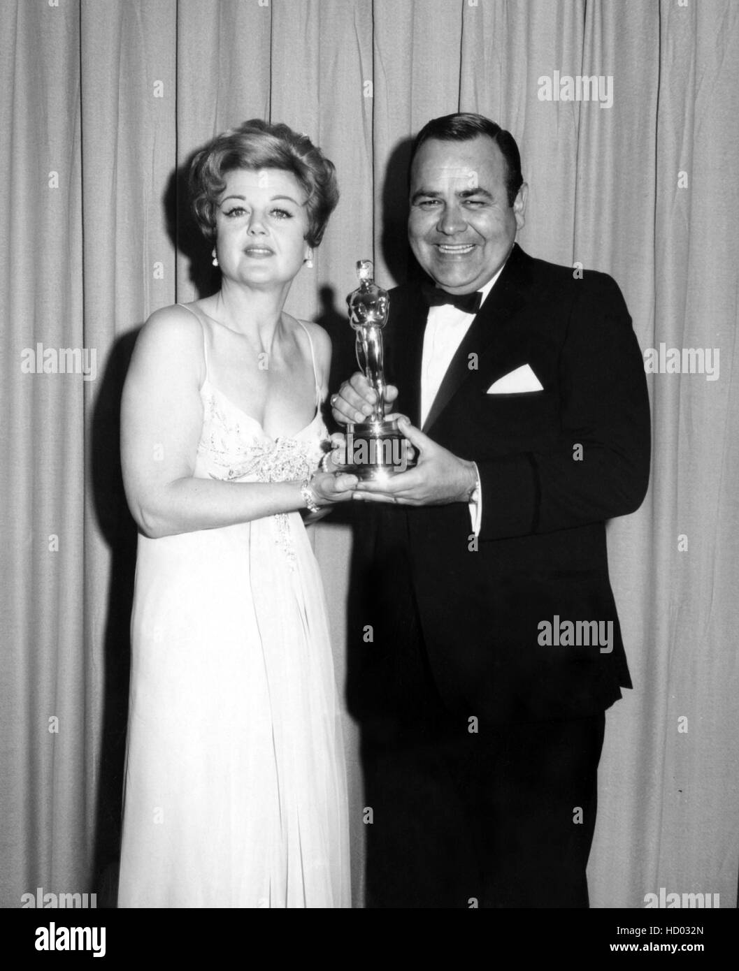 Angela Lansbury, Jonathan Winters, posing with an Emmy Award, ca. 1960s