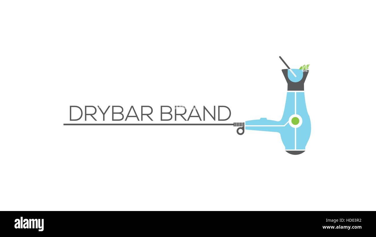 Dry bar vector logo design template. Hair dryer- cocktail glass vector illustration.  Hairdresser vector logo design template Stock Vector