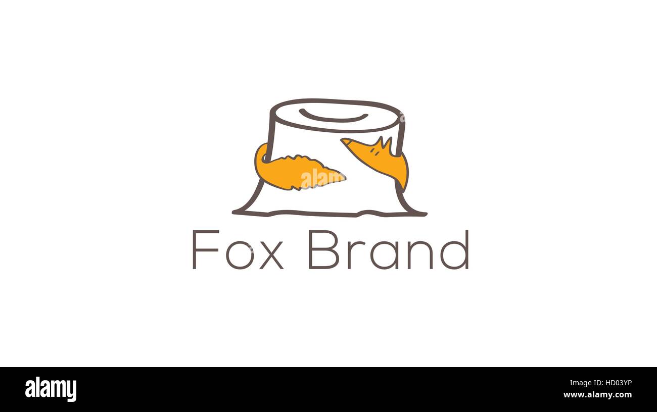 Fox around tree trunk vector logo design template. Fox vector illustration Stock Vector