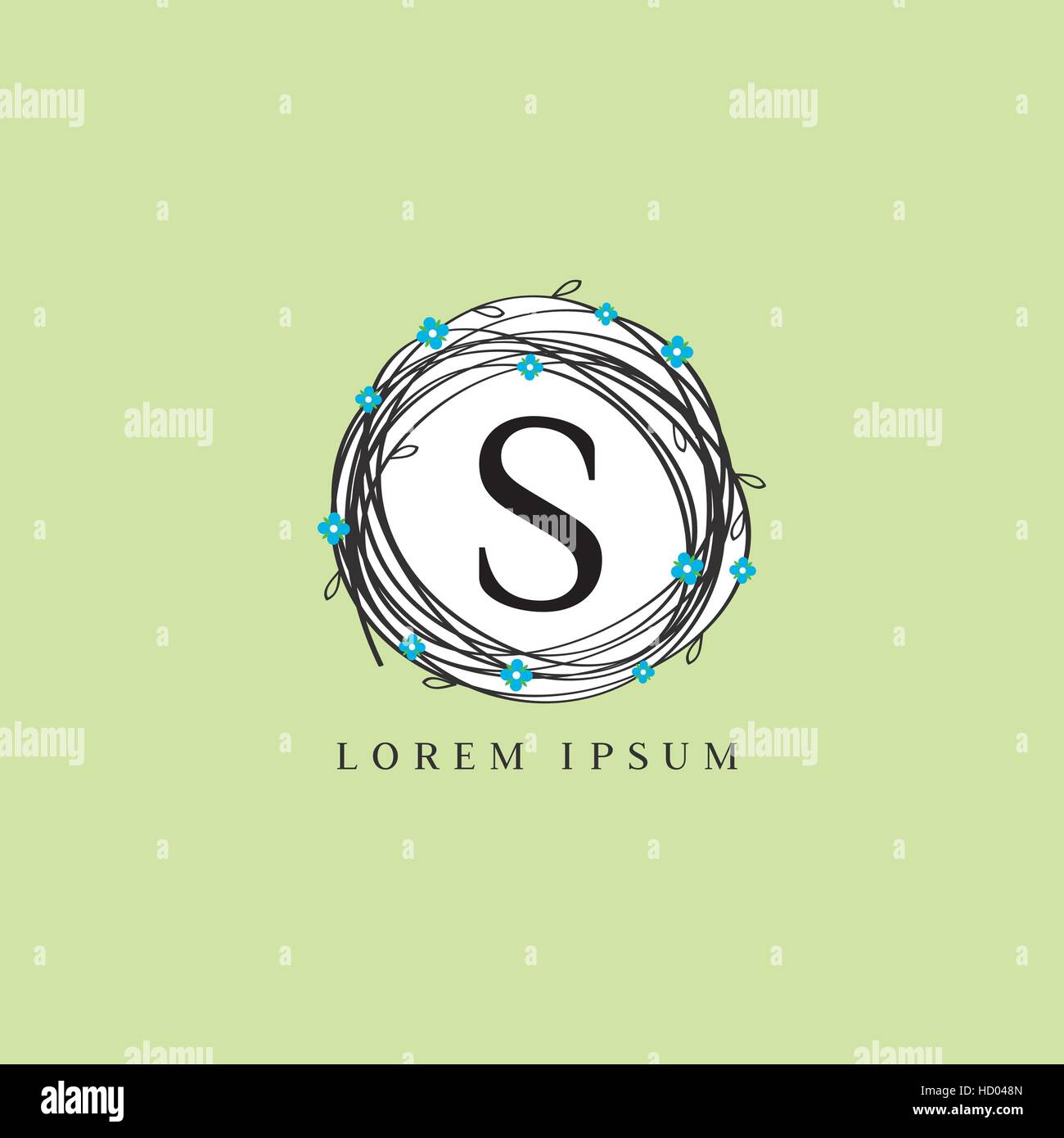 Logo template vector representing wreath and the letter S. Nest linear vector illustration with monogram Stock Vector