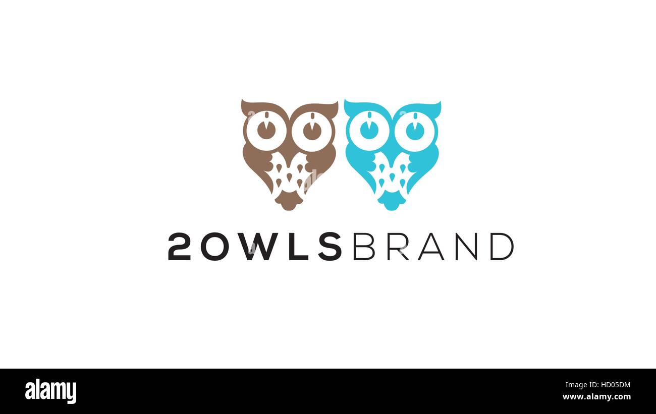 2 owls vector logo template. Wisdom logo. Owls vector illustration Stock Vector