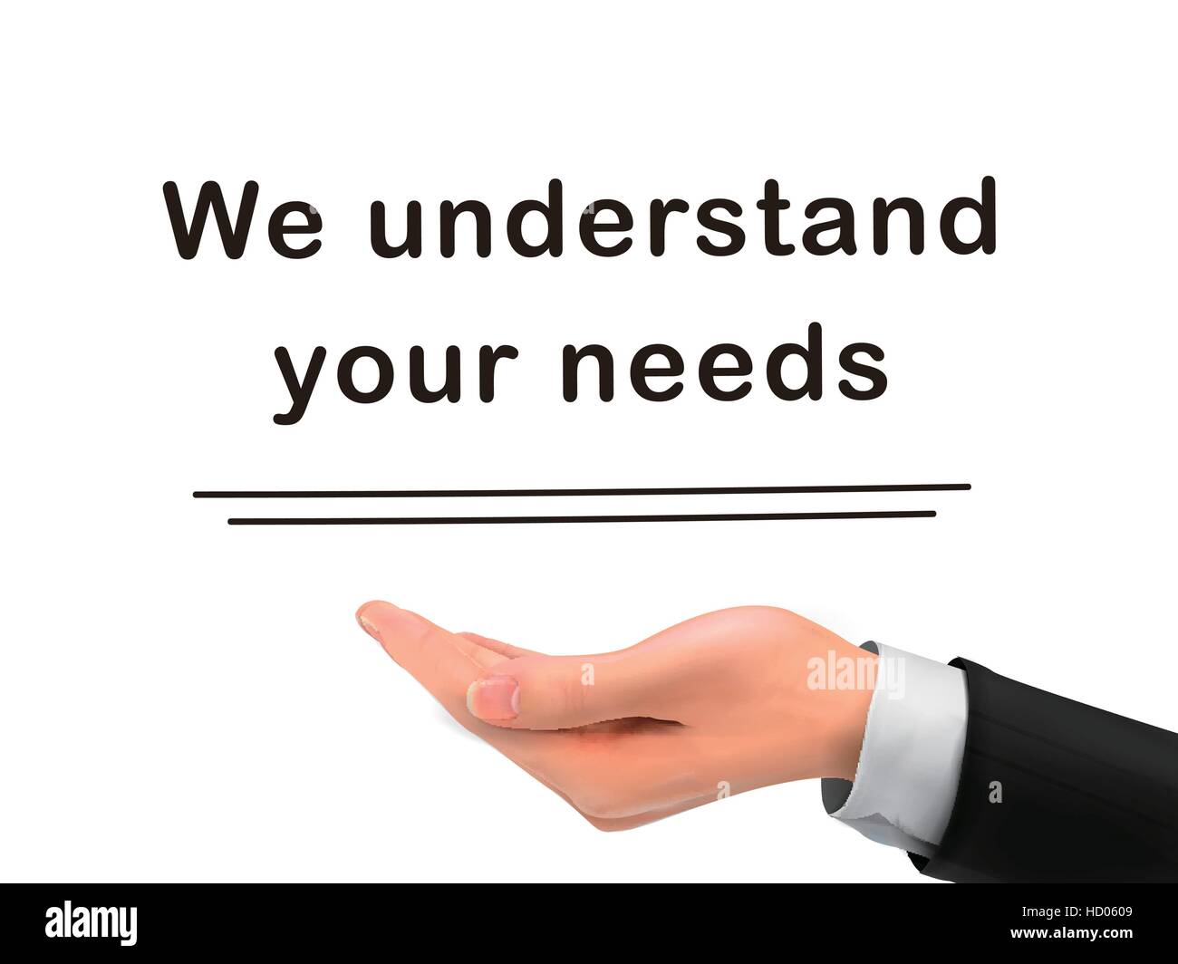 we understand your needs holding by realistic hand over white background Stock Vector Image