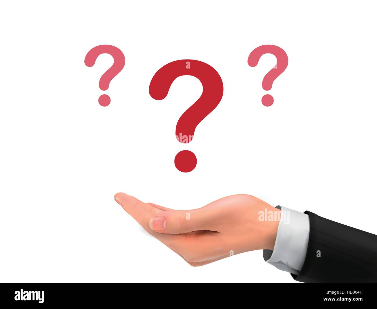 question mark icon holding by realistic hand over white background Stock Vector