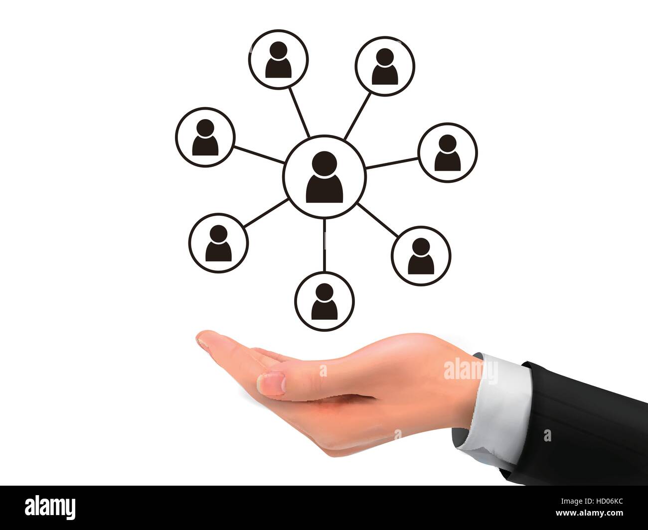 social network concept holding by realistic hand over white background Stock Vector