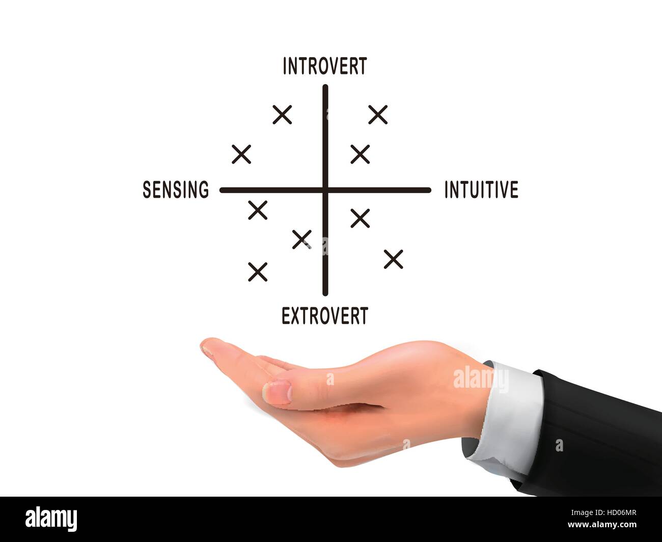personality test holding by realistic hand over white background Stock Vector