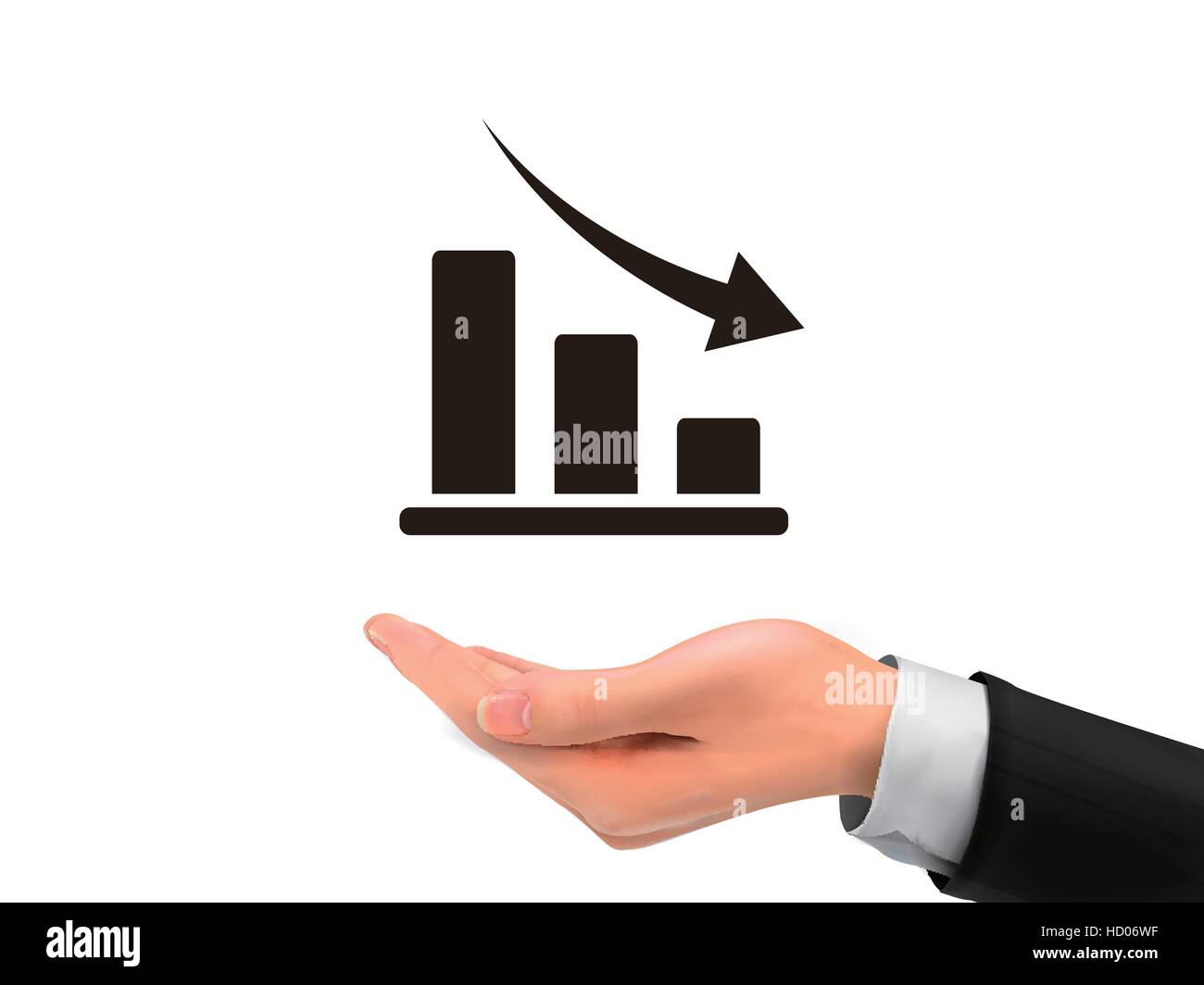 decline graph holding by realistic hand over white background Stock Vector