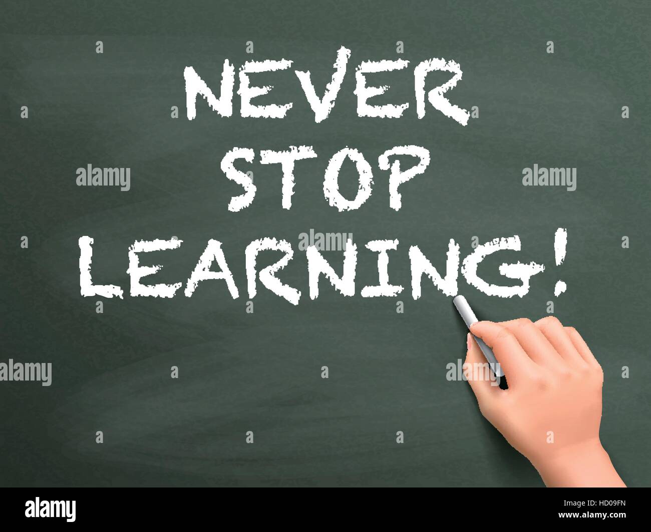 never stop learning written by hand on blackboard Stock Vector