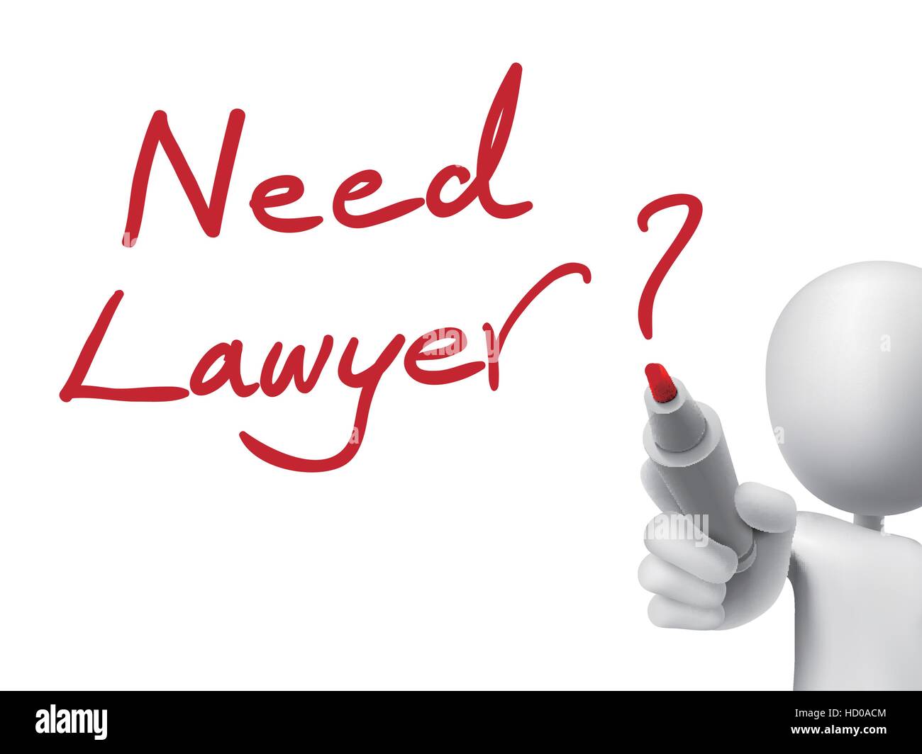 need lawyer words written by 3d man over transparent board Stock Vector