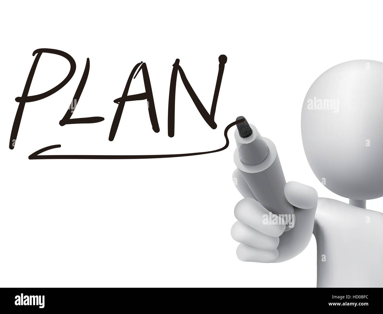 plan word written by 3d man over transparent board Stock Vector