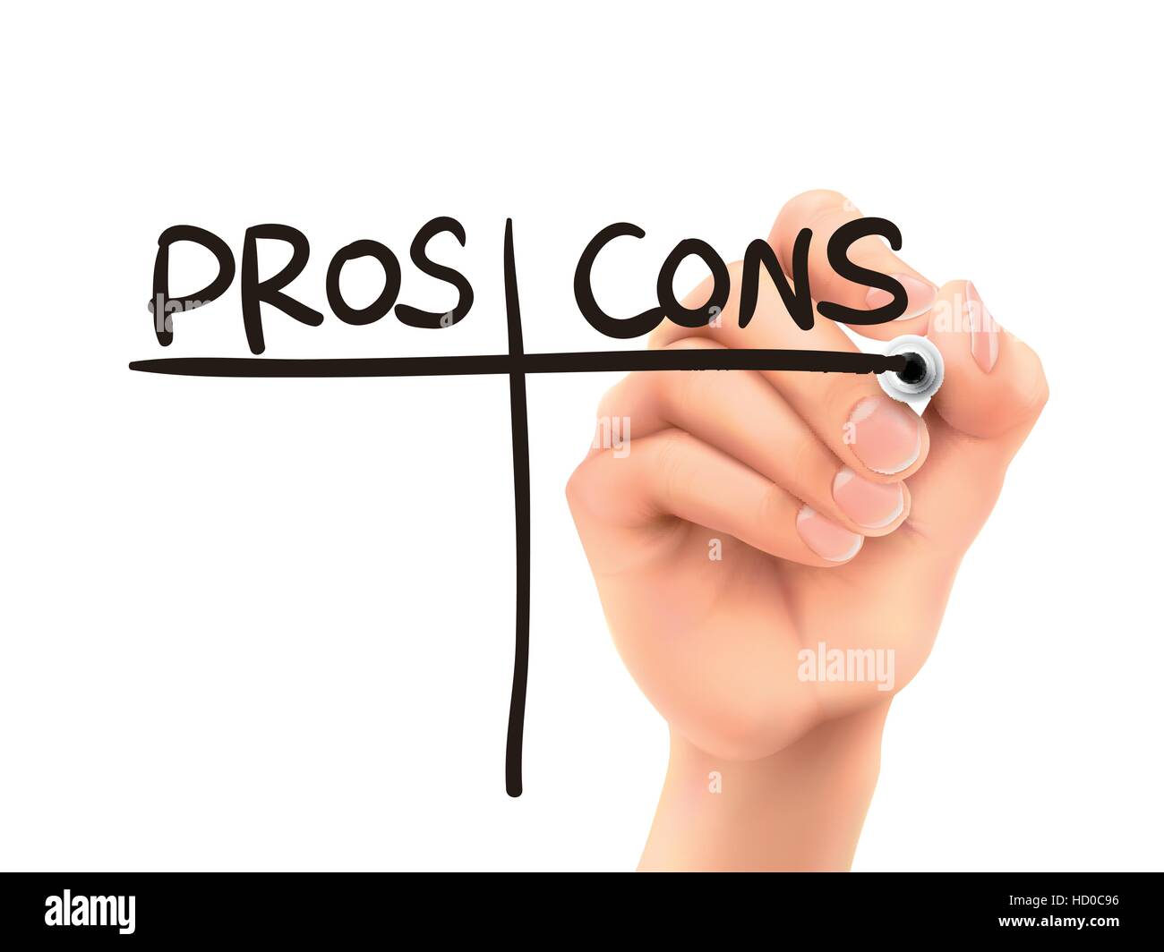 pros and cons words written by hand on a transparent board Stock Vector