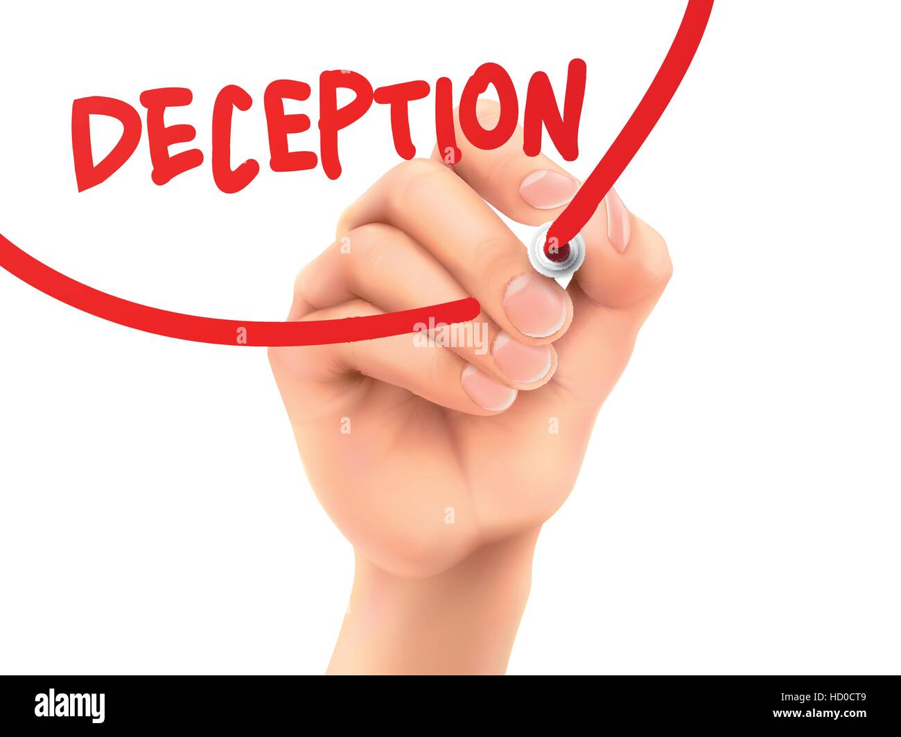 deception word written by hand on a transparent board Stock Vector