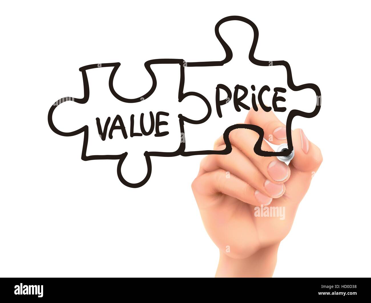 value and price words written by hand on a transparent board Stock