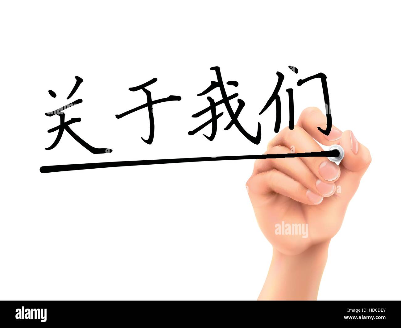 simplified Chinese words for About us written by 3d hand on a