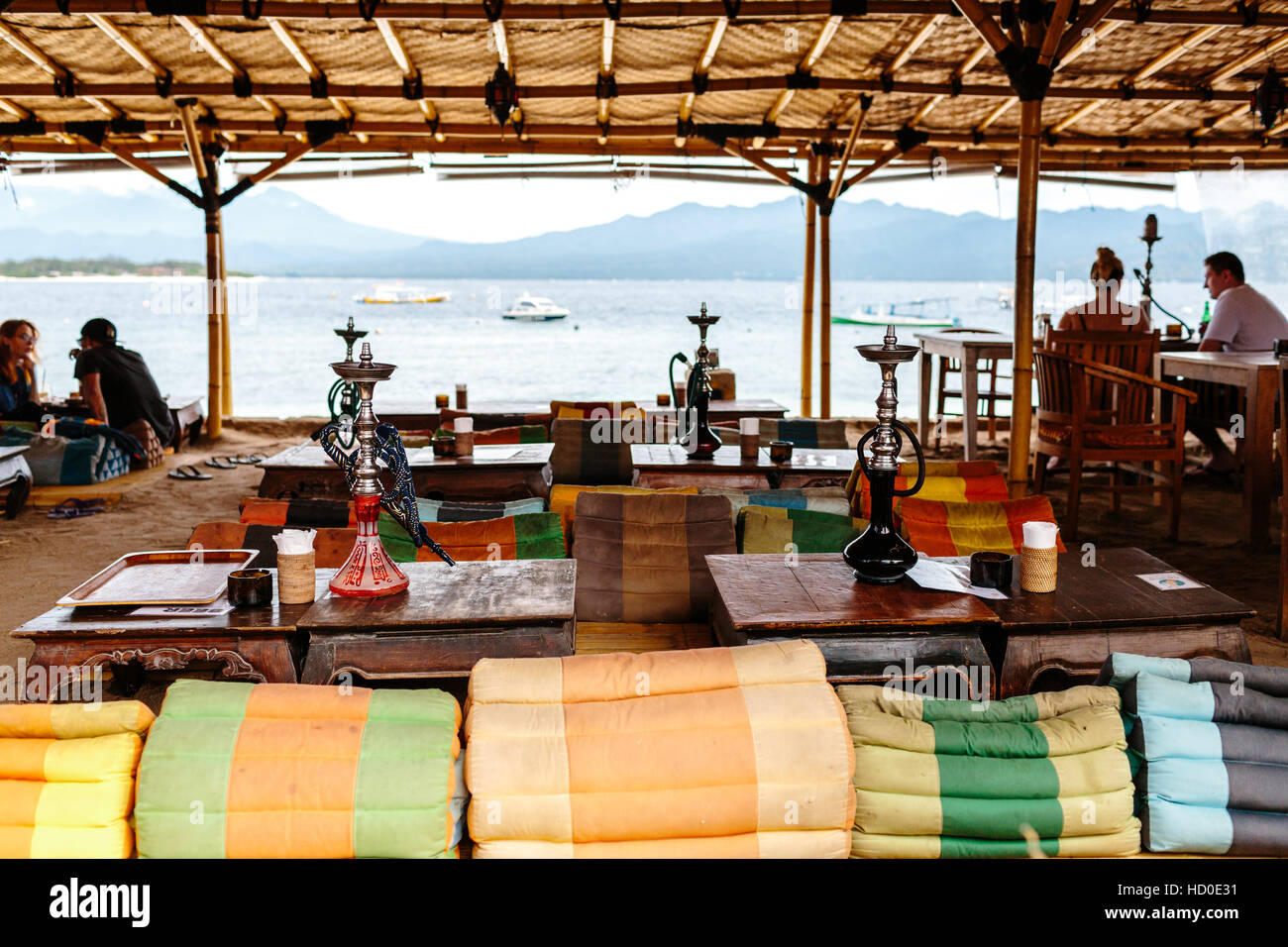 Pesona Indian Restaurant and Shisha bar on the beach at Gili Trawangan Stock Photo