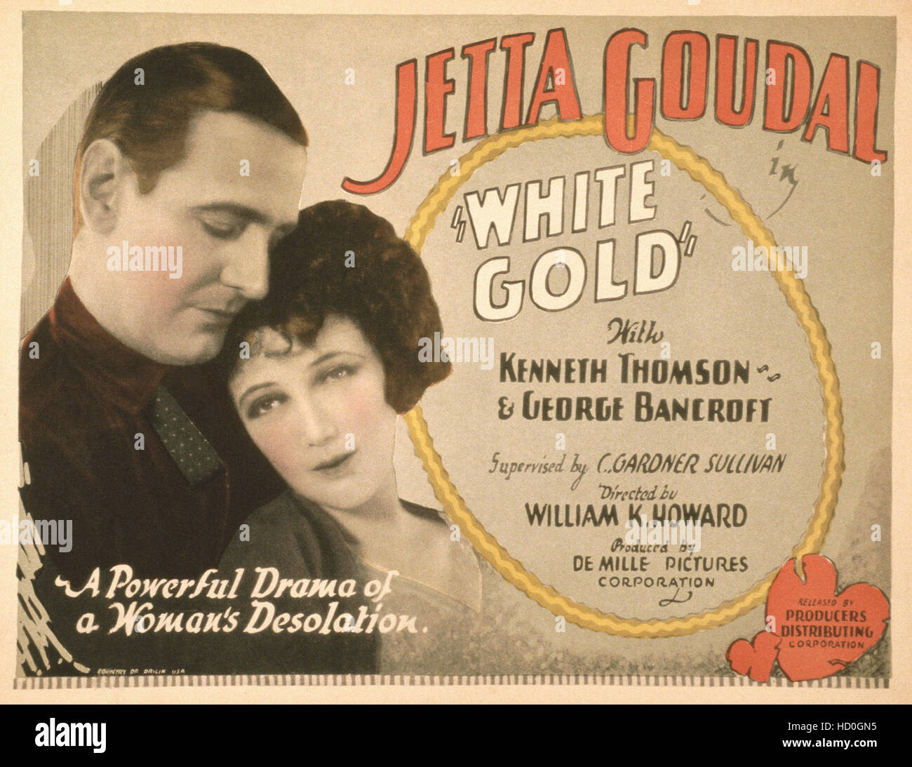 WHITE GOLD, US poster, from left Thomson, Jetta Goudal, 1927