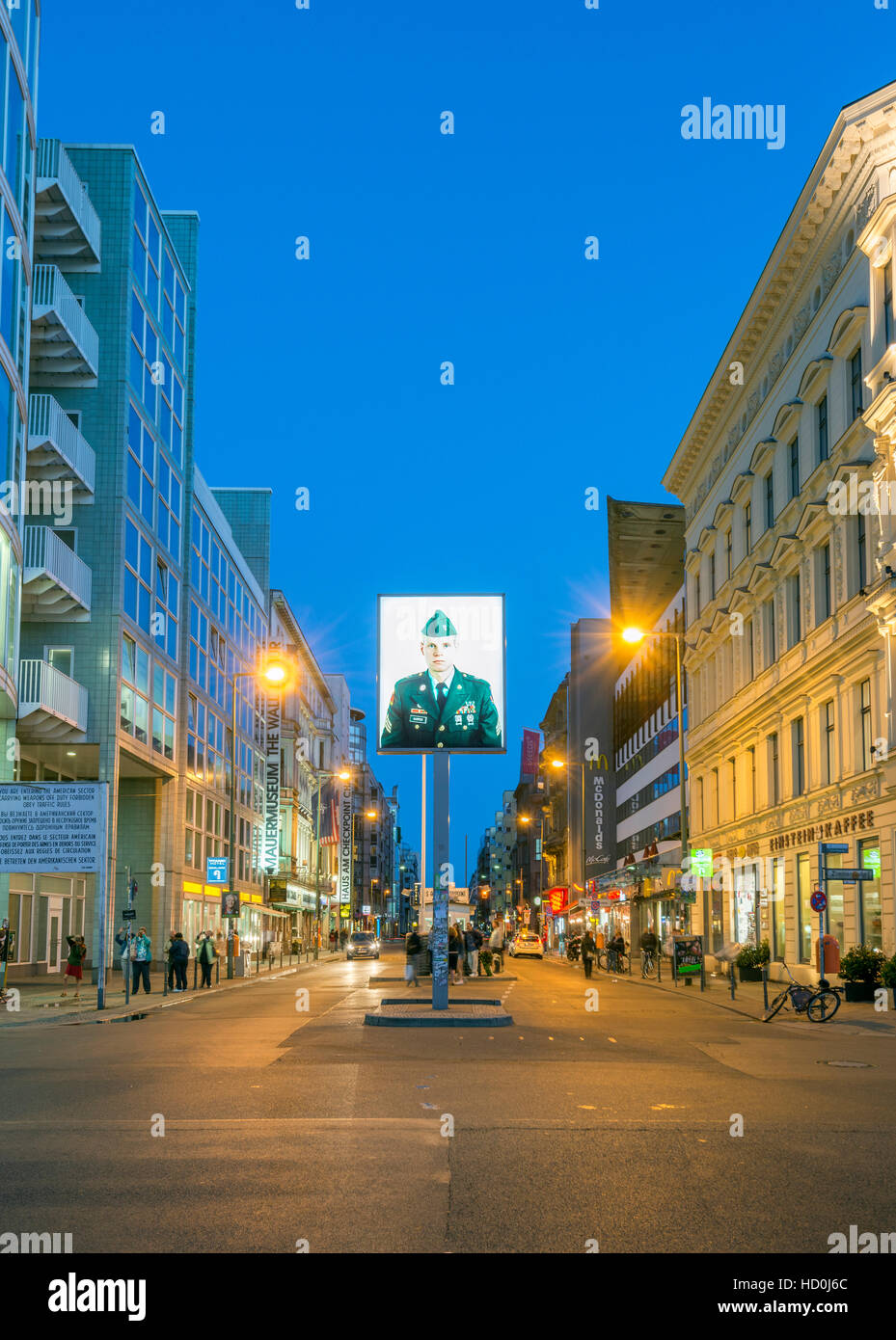 Night view of Checkpoint Charlie n Berlin Germany Stock Photo