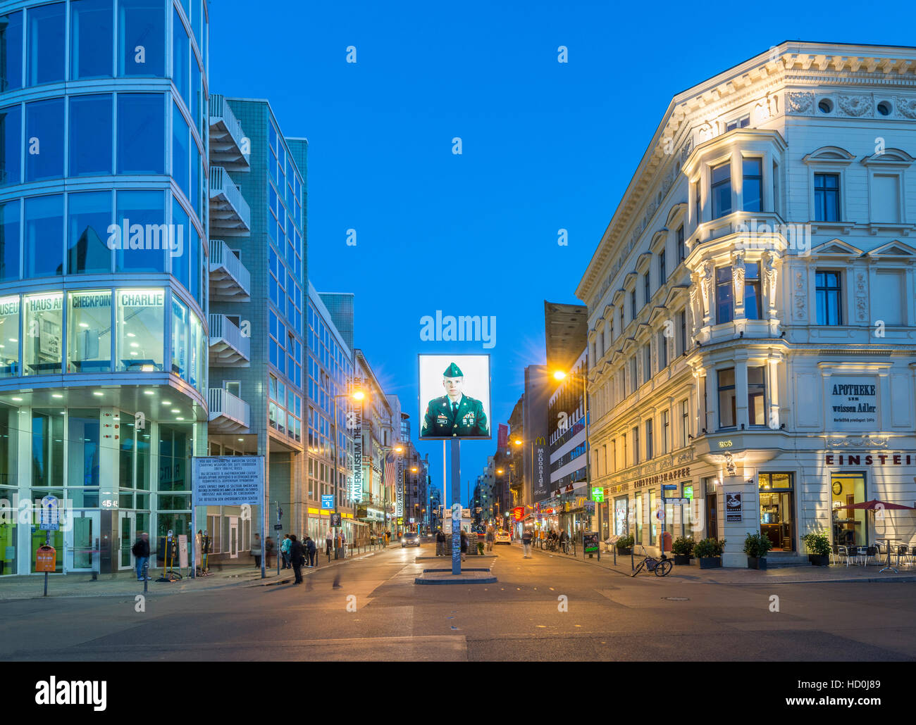 Night view of Checkpoint Charlie n Berlin Germany Stock Photo