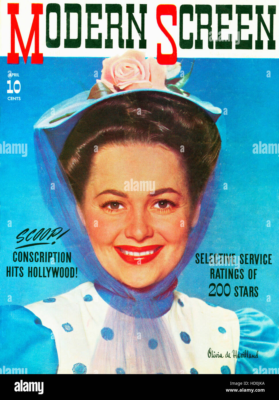 Olivia de Havilland, in THE STRAWBERRY BLONDE, Modern Screen magazine