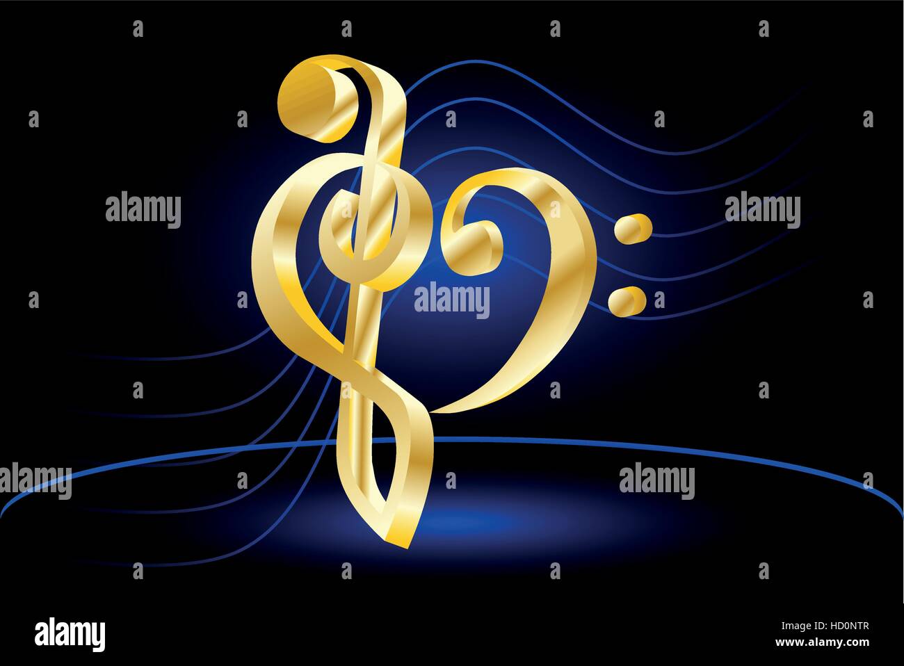 Heart violin and bass clef, Music note stave and heart violin and