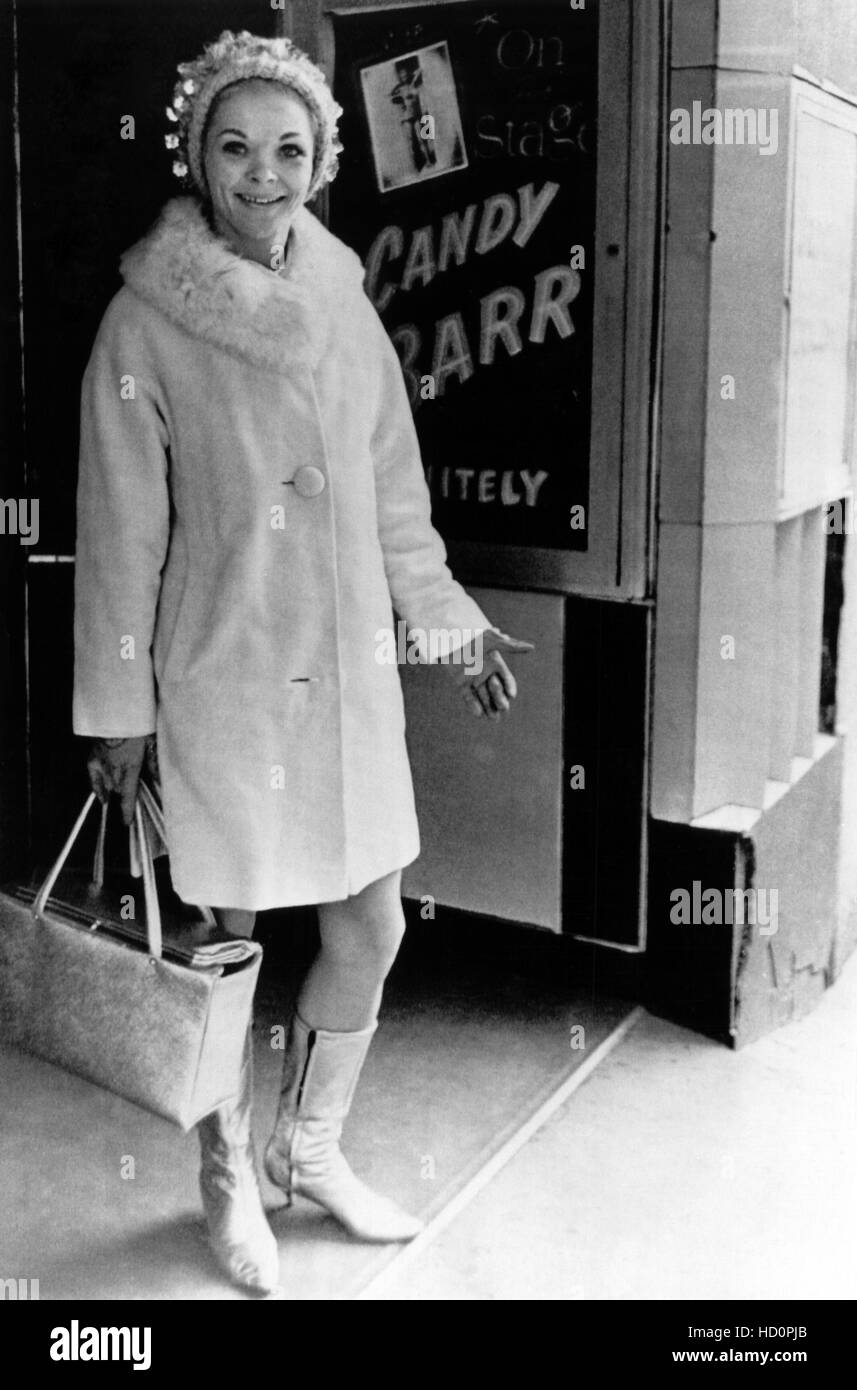 Candy Barr, in front of her marquee at the Colony Club, Dallas Texas