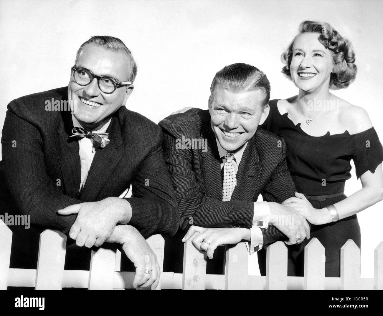 Dave Garroway (of TODAY SHOW), Jack Lescoulie (of TONIGHT!), Arlene Francis  (of HOME), (NBC publicity shot), 1957 Stock Photo - Alamy, image size:1300x1074