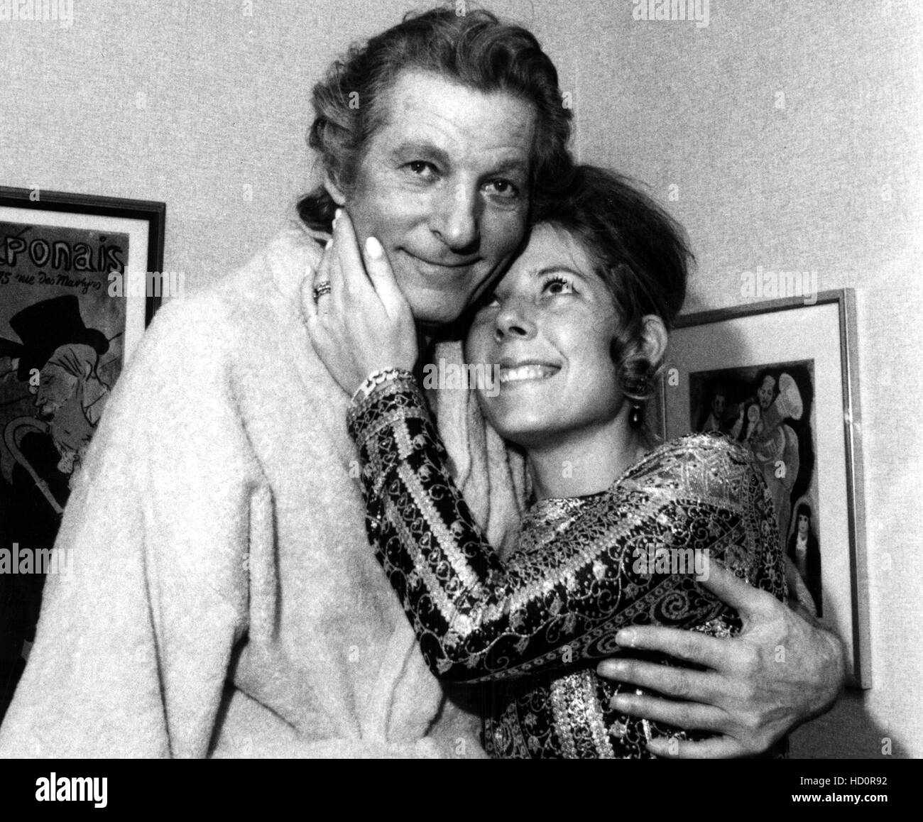 DANNY KAYE gets a hug from daughter DENA KAYE after the Broadway