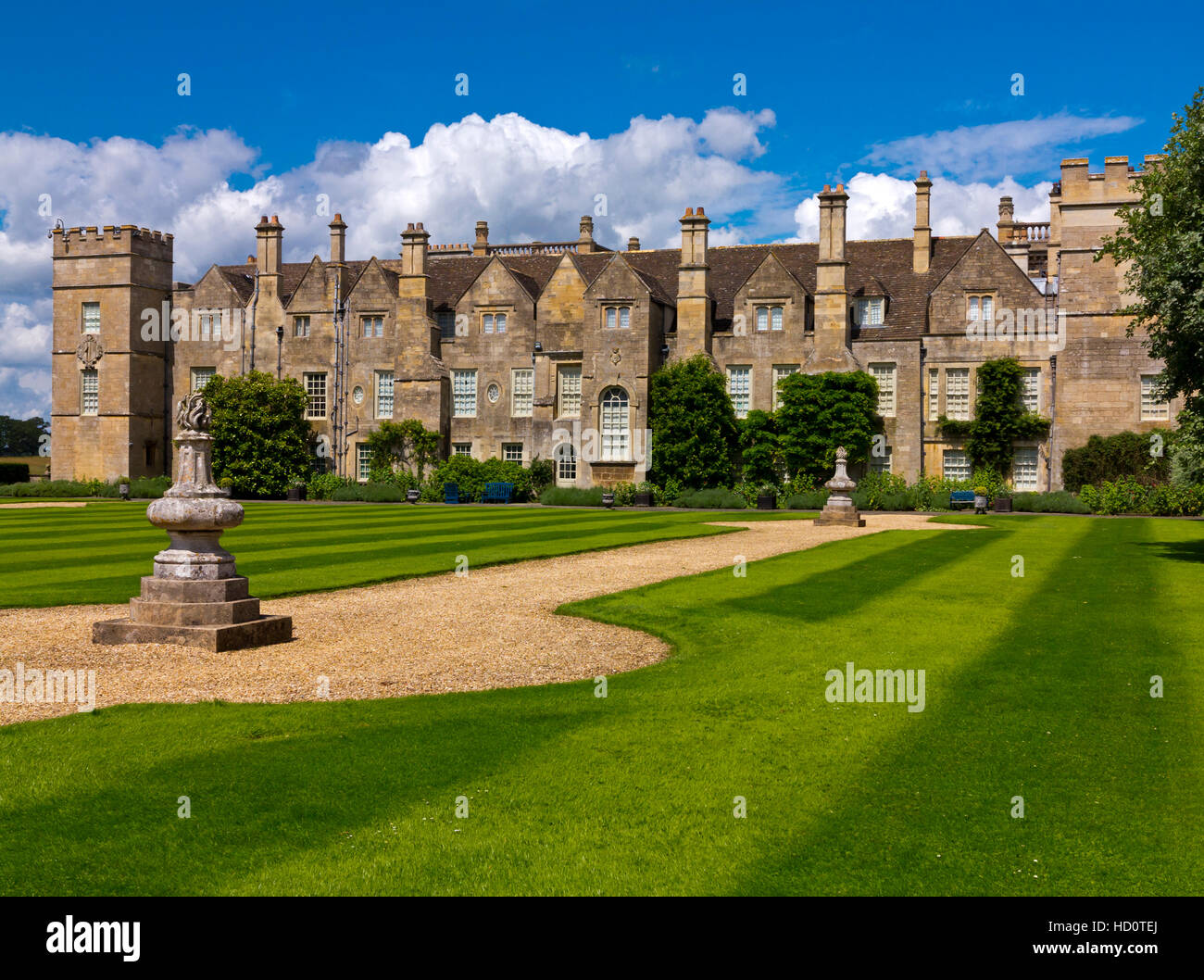 View over the lawn at Grimsthorpe Castle in Lincolnshire England UK home of the De Eresby family since 1516 Stock Photo