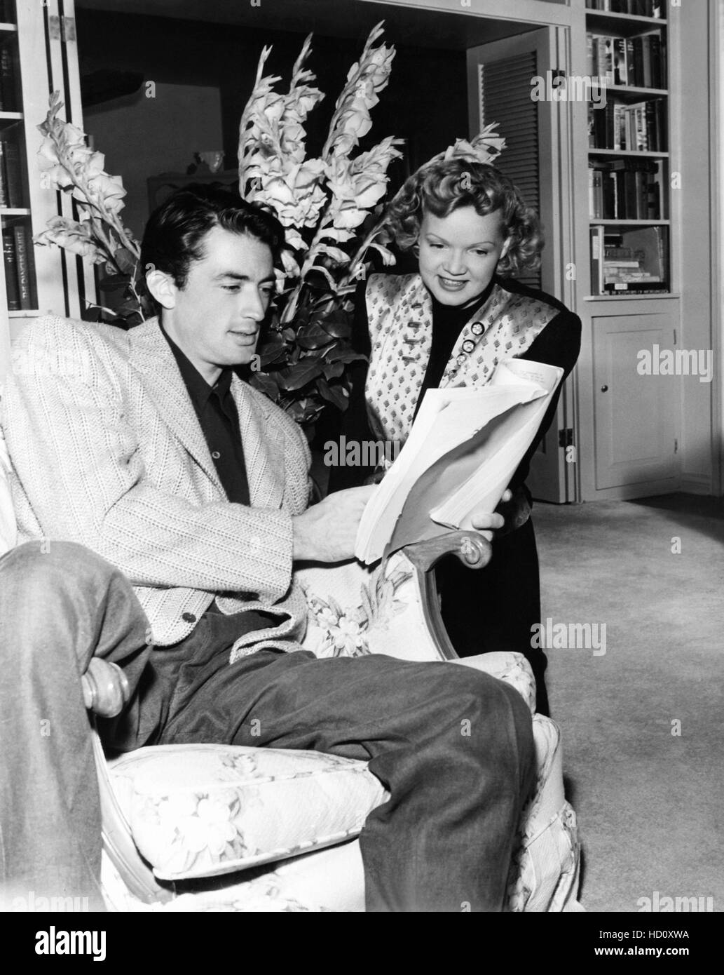 Gregory Peck, left, and his first wife, Greta Peck, at home in 1945