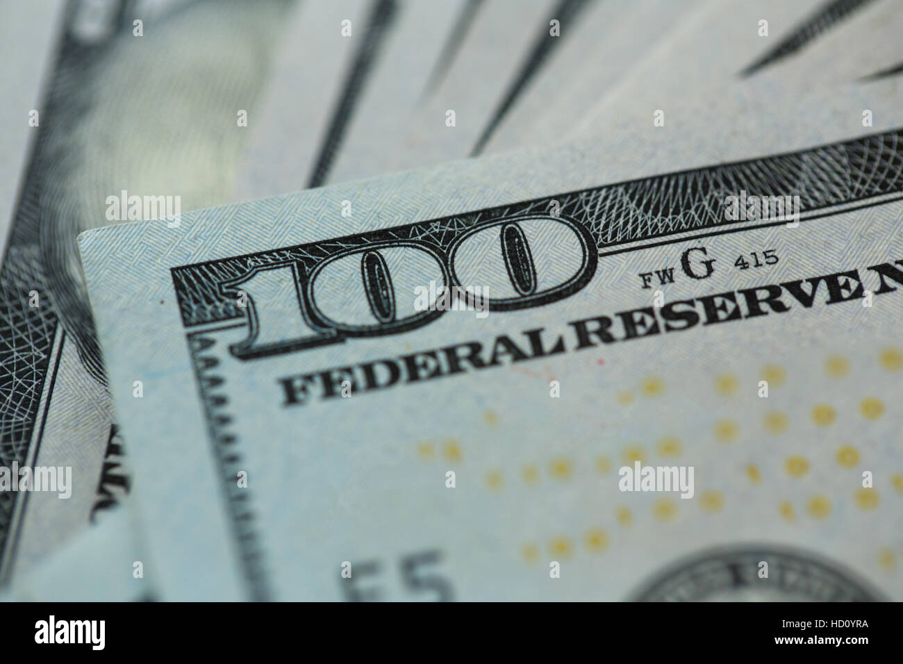 Closeup of 100 dollars bill in US currency Stock Photo