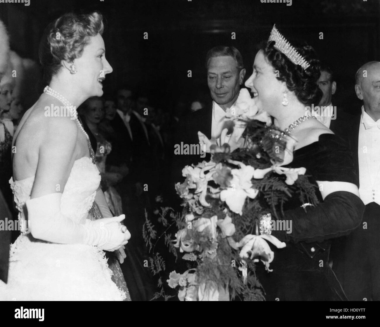 Irene Dunne, King George VI, H.M. Queen Elizabeth, at royal premiere of ...