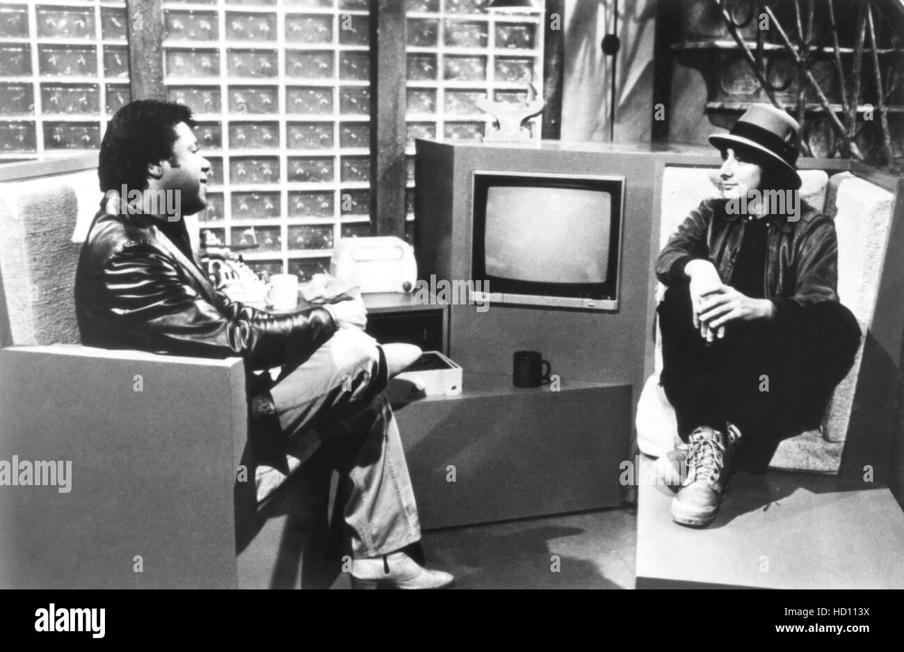 MTV VJ J.J. Jackson, with Steve Perry, ca. 1984. ©MTV / Courtesy