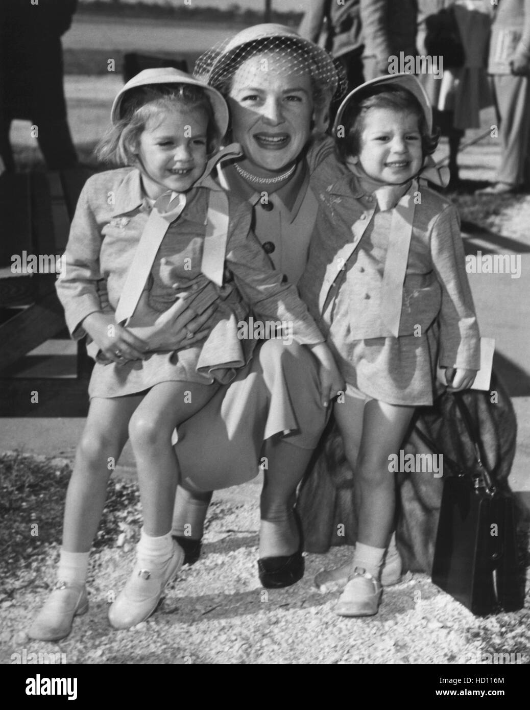 Betty Hutton (center) arriving in Sarasota, Florida with daughters