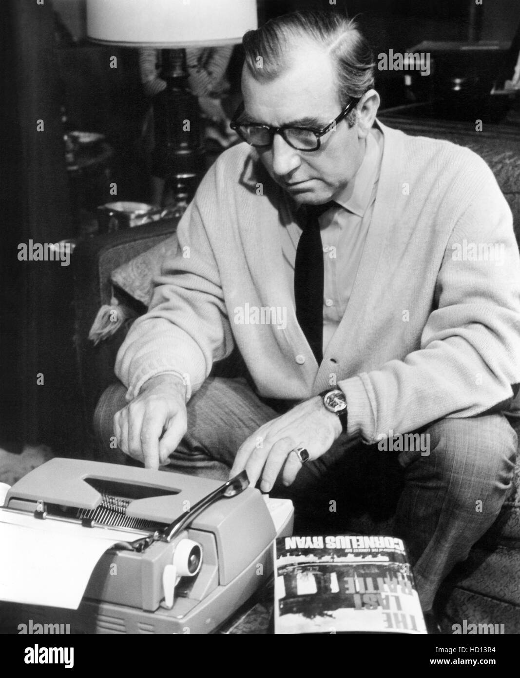 Author Cornelius Ryan at the typewriter, 1960s Stock Photo Alamy