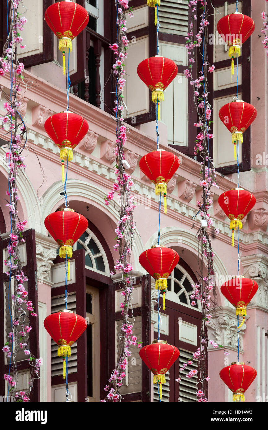 Chinese Lanterns outside a Building in Singapore Stock Photo