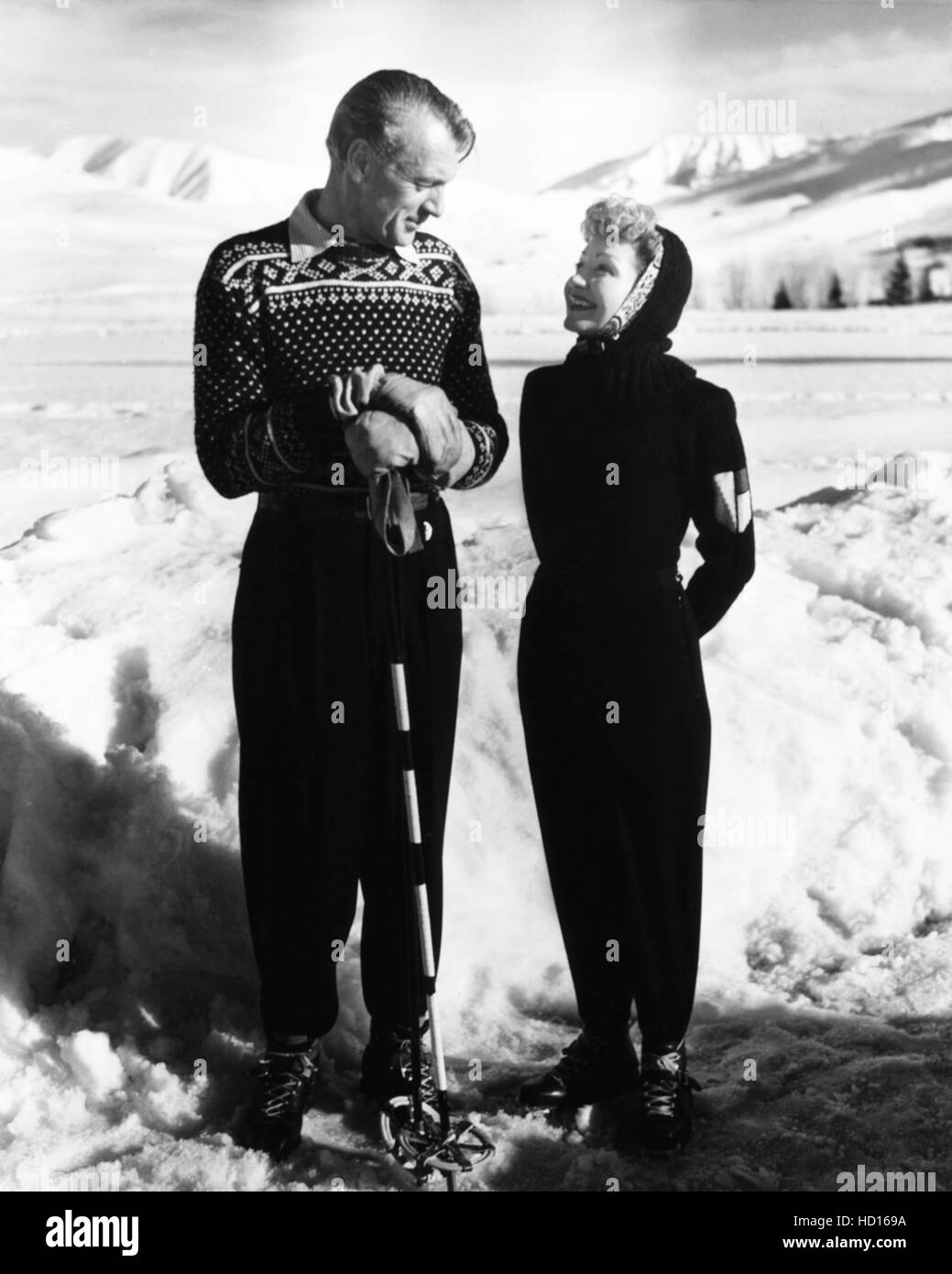 From left: Gary Cooper, Claudette Colbert in Sun Valley, Idaho, ca ...