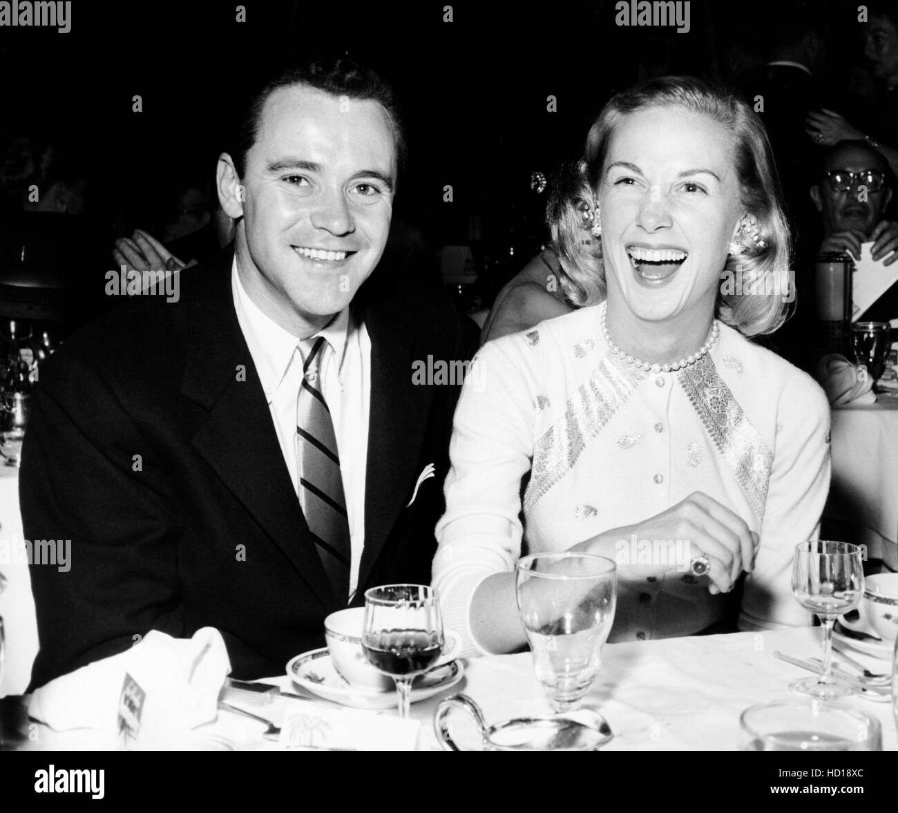 From left Jack Lemmon with his wife Cynthia Stone, mid 1950s Stock