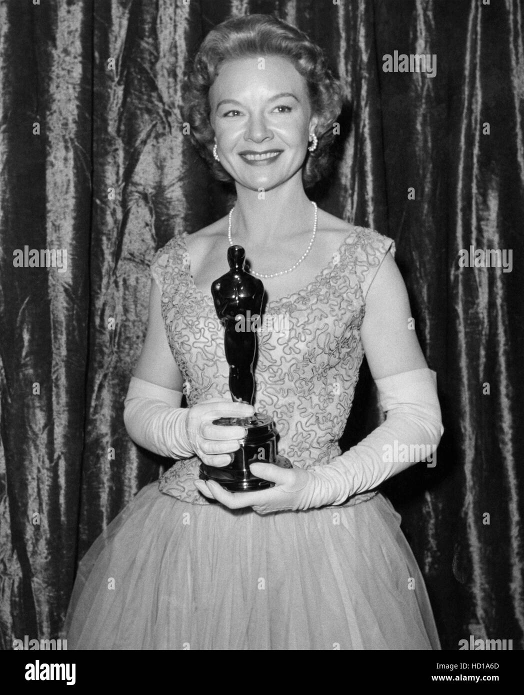 Jo Van Fleet, a presenter and Best Supporting Actress nominee, 28th Annual Academy Awards, 1956