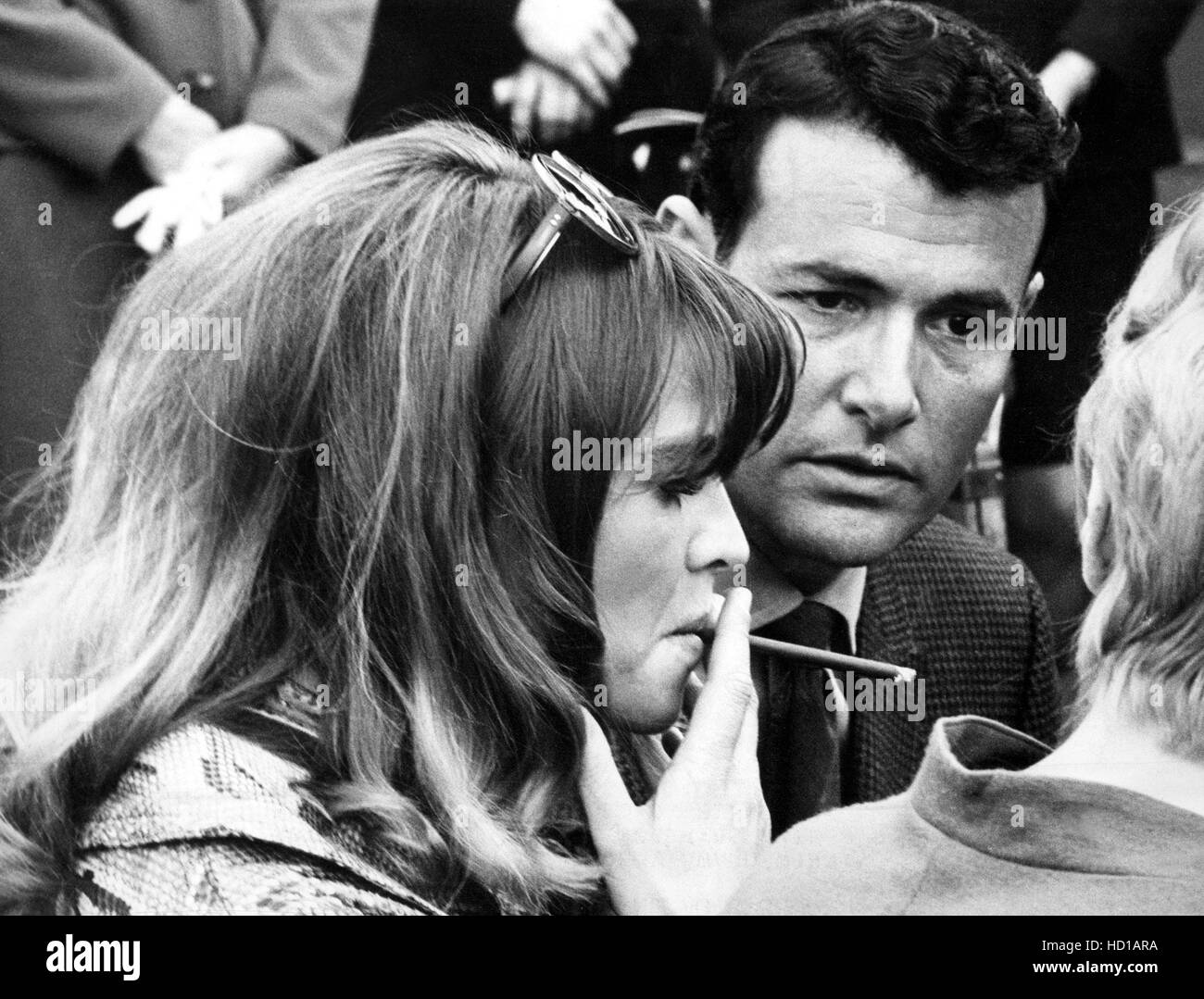 Julie Christie smoking a cigar during an interview session about FAR FROM THE MADDING CROWD, 10/5/67 Stock Photo