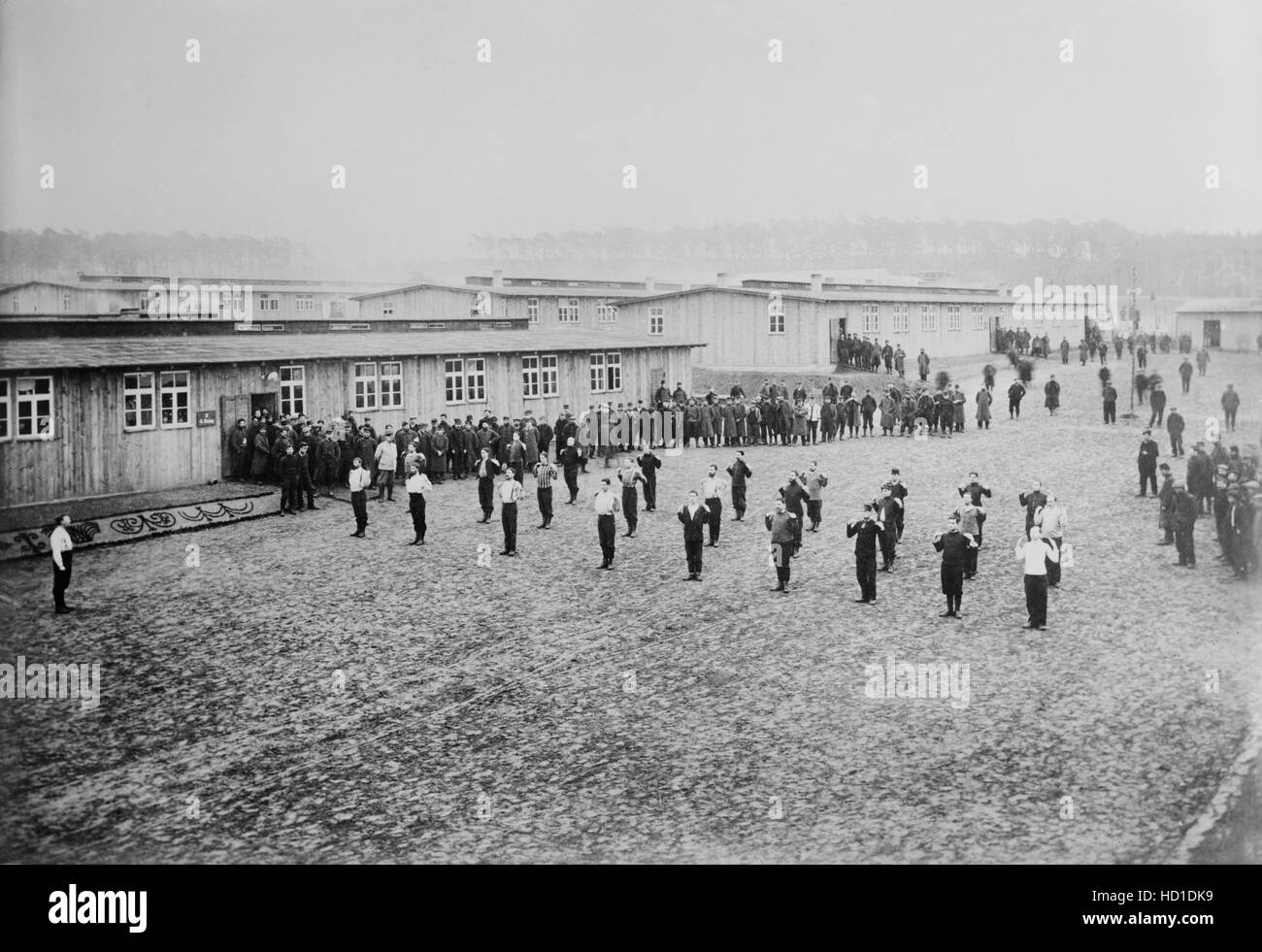 Prisoners Exercising at Prisoner of War Camp, Wünsdorf, Zossen, Germany, Bain News Service, 1915 Stock Photo