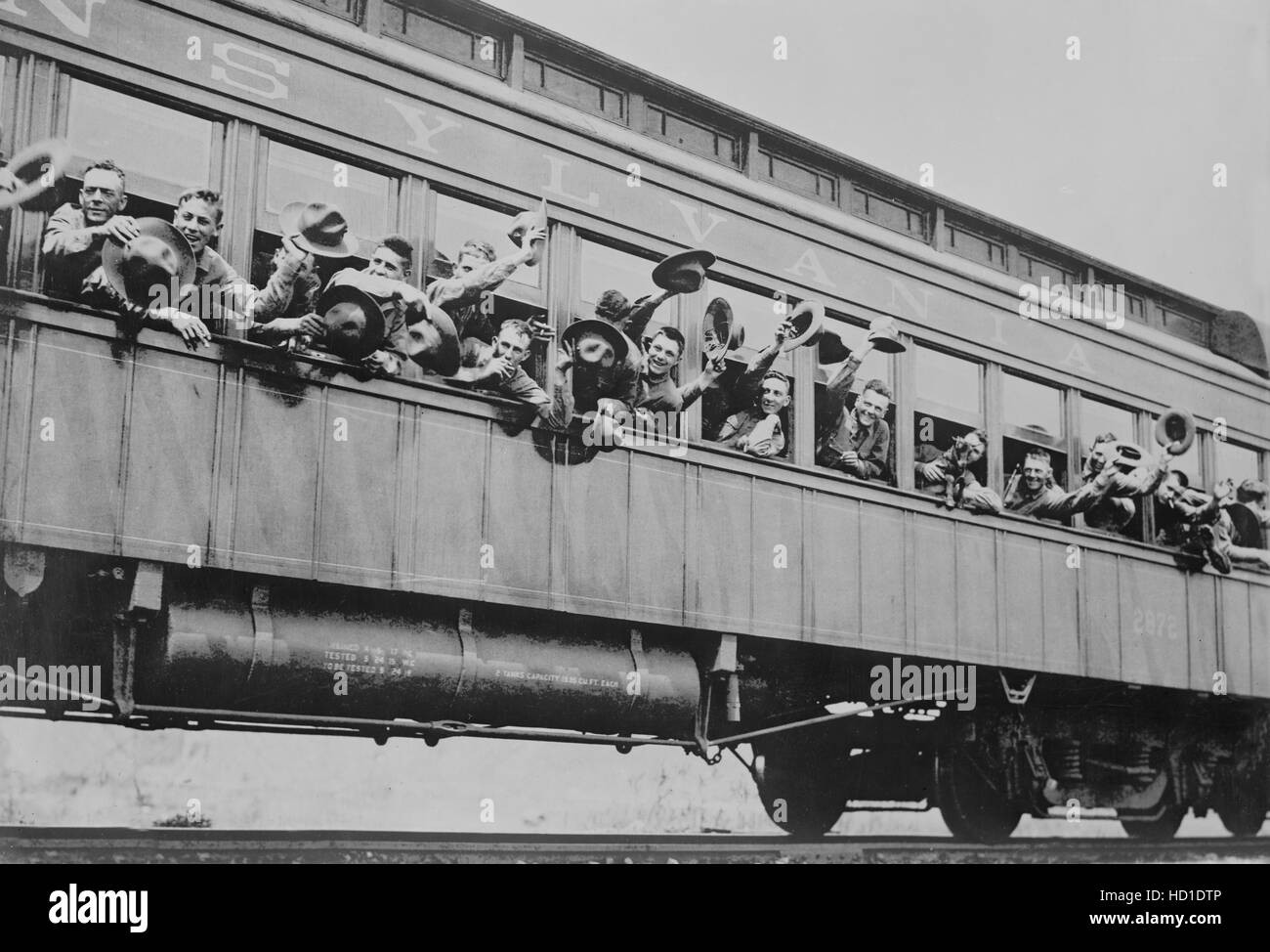 Soldiers of 5th Marine Infantry Regiment on Train enroute to Port of New York for Shipment to France during World War I, New York City, New York, USA, Bain News Service,  June 1917 Stock Photo