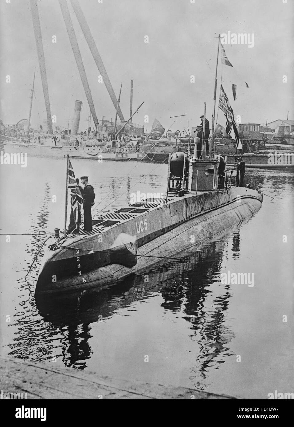 UC-5 German Mine-Layer Submarine Captured by British Forces, Bain News Service, April 27, 1916 Stock Photo