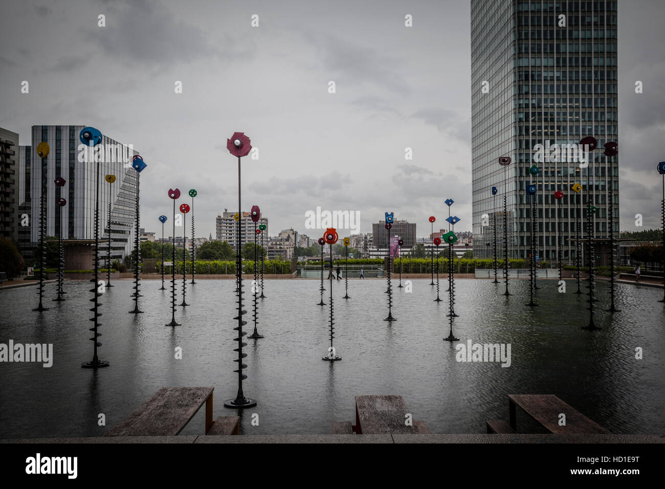 Takis Pool sculpture, skyscraper in La Defense business district of