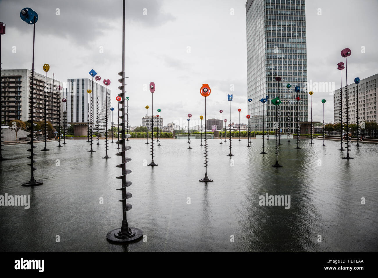 Takis Pool sculpture, skyscraper in La Defense business district of