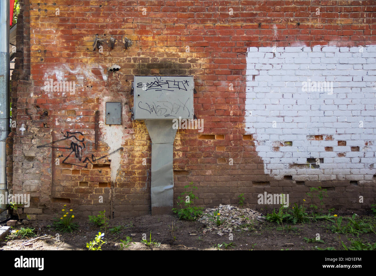 Photo of old red brick gritty wall Stock Photo